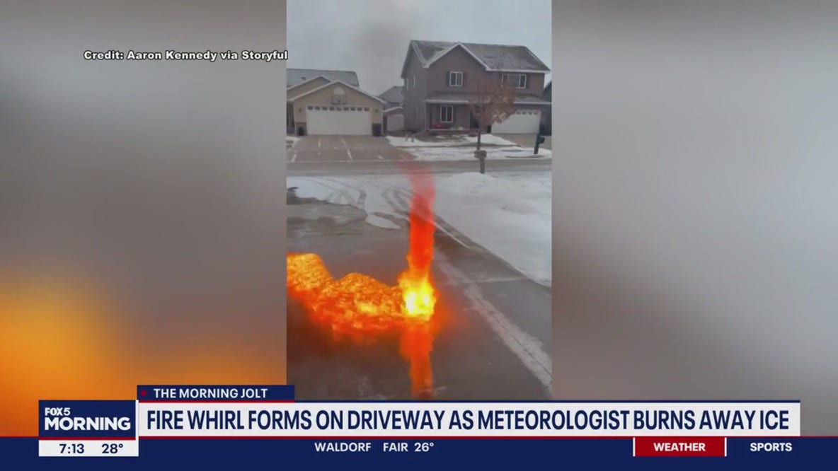 Fire whirl captured on video when meteorologist burns away ice from driveway